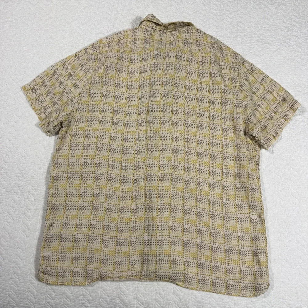 Banana Republic Shirt Mens L Yellow Geometric 100% Linen Short Sleeve Casual EUC